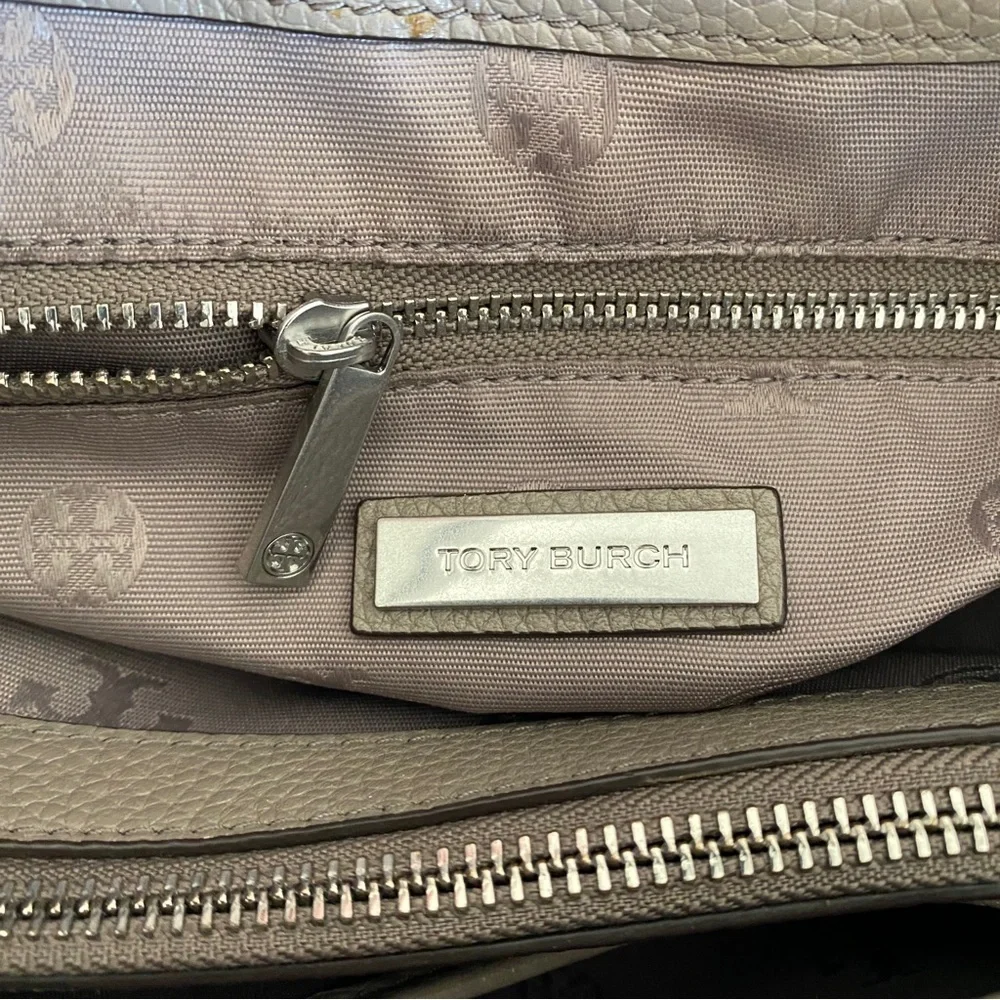 Tory Burch gray leather Britten Tote